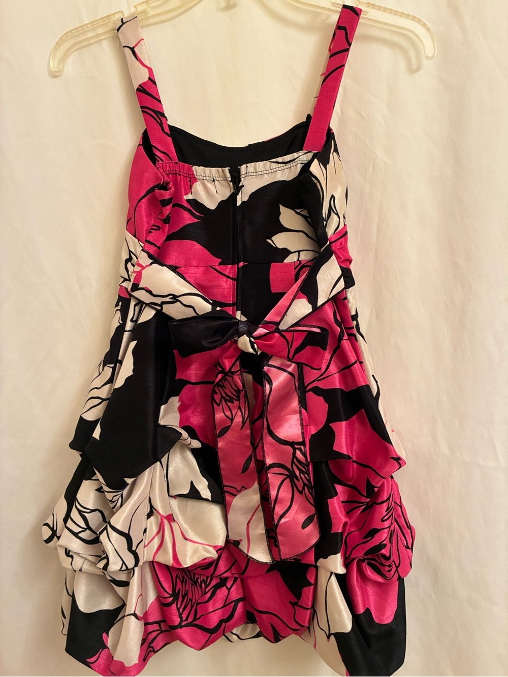 Girls' Pink Black & White Floral Tiered Party Dress - Picture 2 of 5